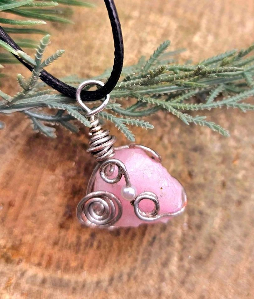 Beautiful Nature Pink Calcite Wire Wrapped Pendant Necklace