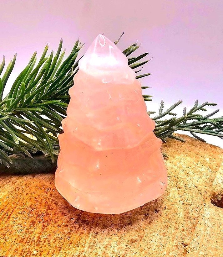Nature Rose Quartz Hand Carved 2.2" Christmas Tree Decor Figure