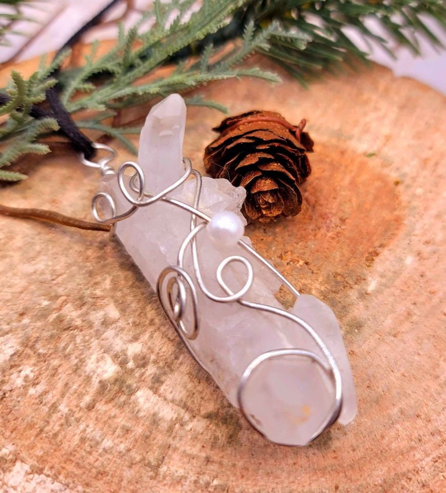 Beautiful Unique Shape Nature Crystal Point Wire Wrapped Pendant Necklace
