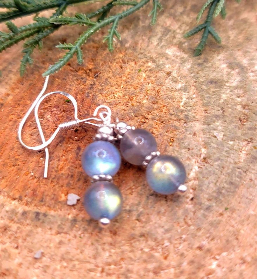 Flashy Nature Labradorite Double Round Beads Dangle Earring