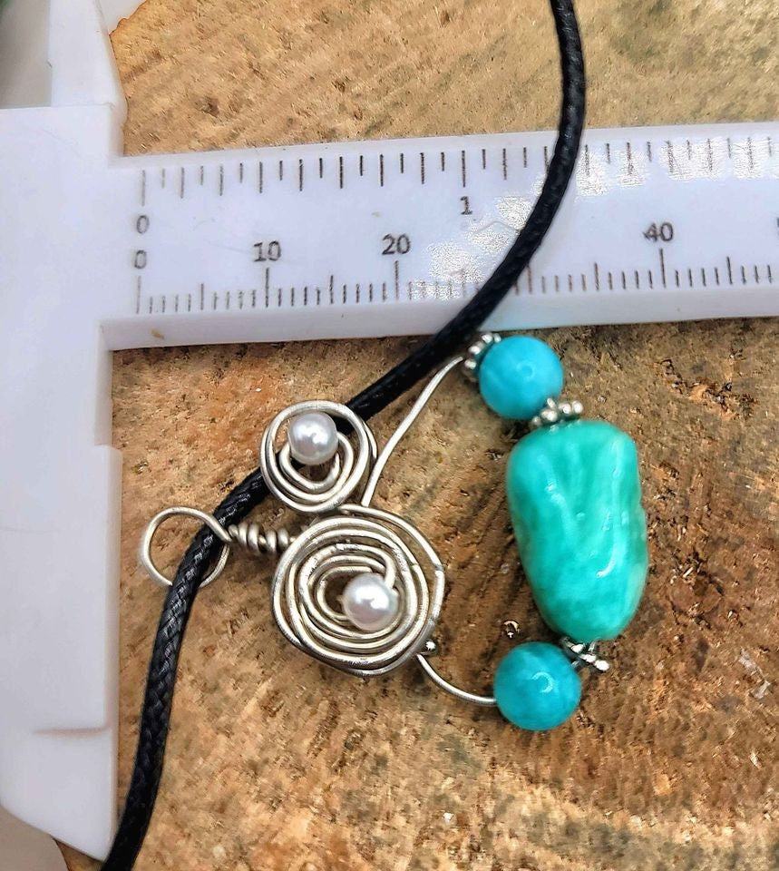Beautiful Nature Amazonite Hand Carved Rabbit Wire Wrapped Pendant Necklace