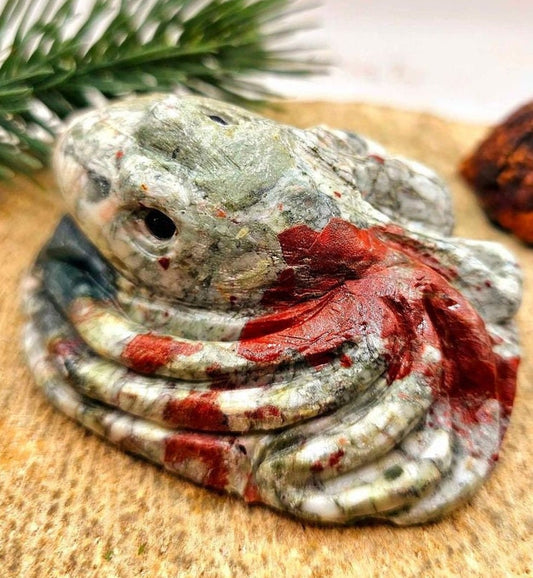 Nature Blood Stone Hand Carved 3.5" Big Octopus Figure