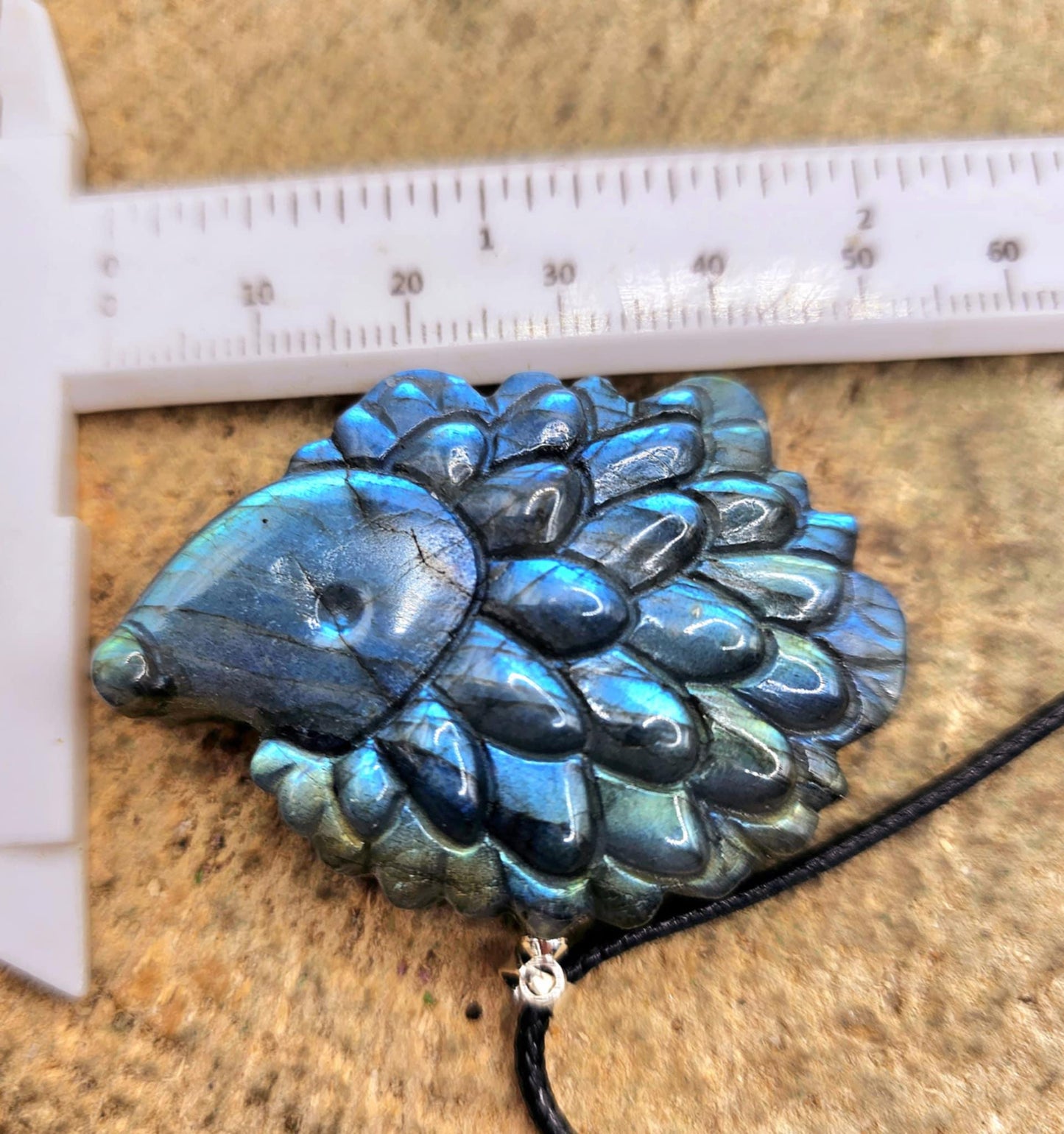 Nature Labradorite Carved Flashy Cute Hedgehog Pendant Necklace