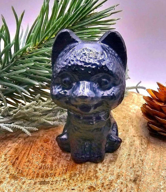Adorable Nature Black Obsidian Carved 2.5" Cheerful Dog Decor Figure