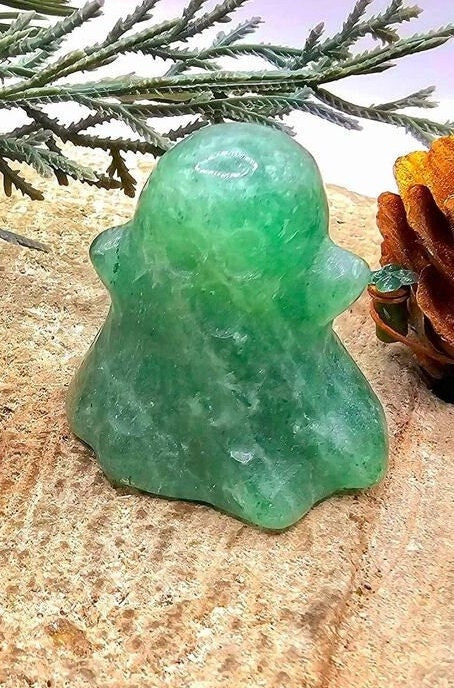 Cute Adorable Green Strawberry Quartz Carved Ghost Decor Figure