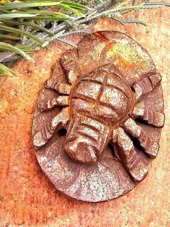 Unique Nature Gold Pyrite Hand Carved Spider Plaque Decor