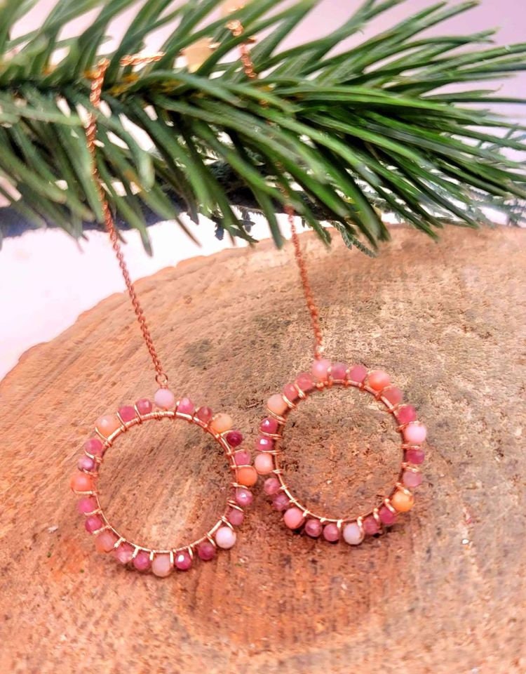 Beautiful Nature Pink Plum Blossom Tourmaline Faced S925 Threader Earrings