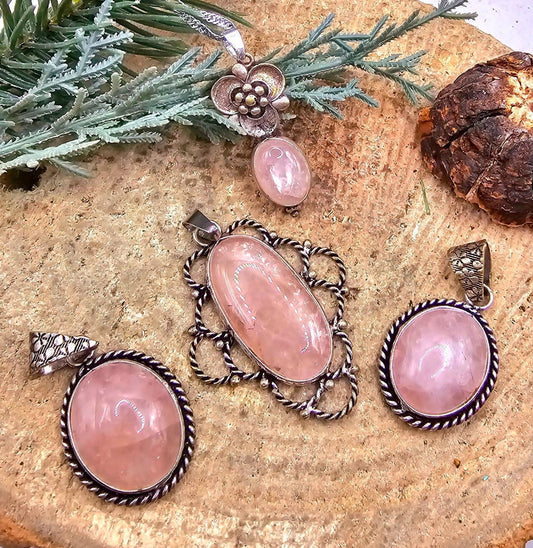 Nature Rose Quartz Sterling Pendant Necklace