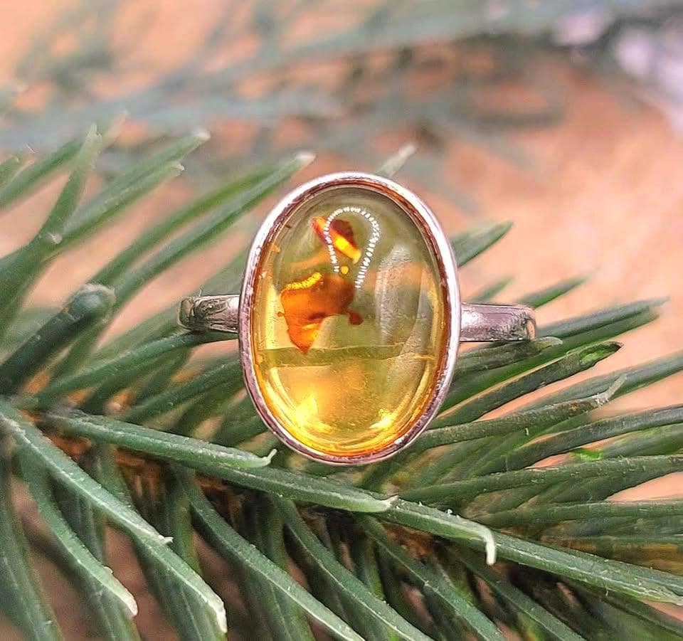 Honey Piebald Amber Oval Shape Adjustable Ring