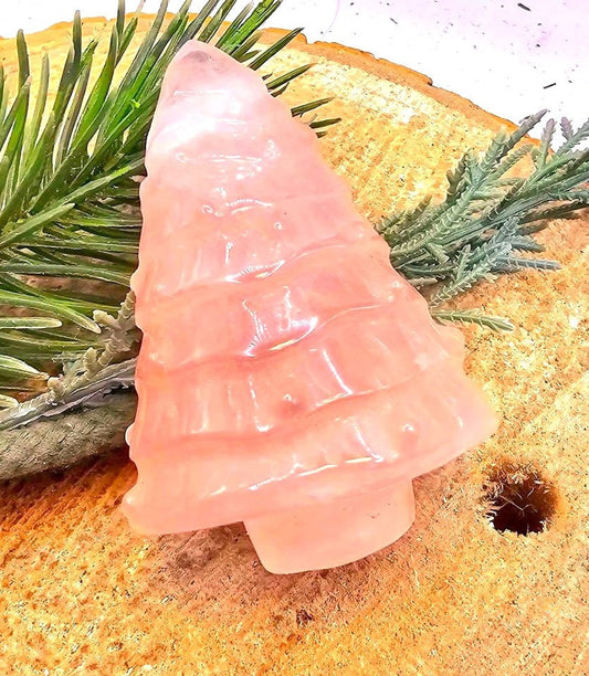 Nature Rose Quartz Hand Carved 2.2" Christmas Tree Decor Figure