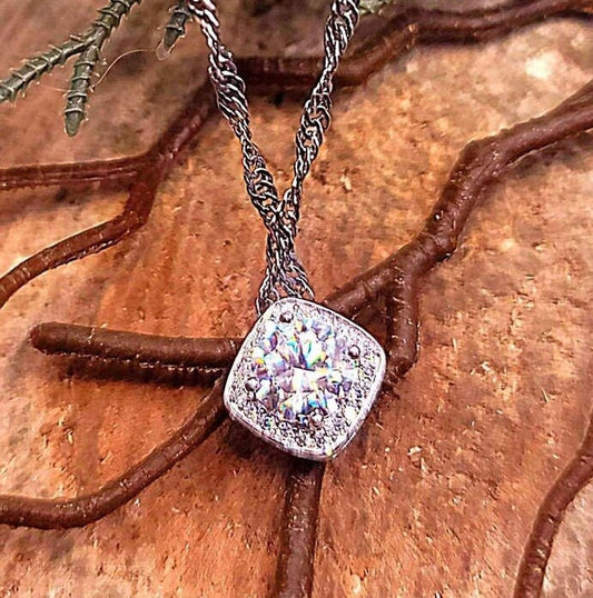GRA 1ct D Certified Moissanite Diamond Square Charm Pendant Necklace