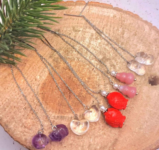 Nature Crystal Stones Hand Carved Dangle Earrings