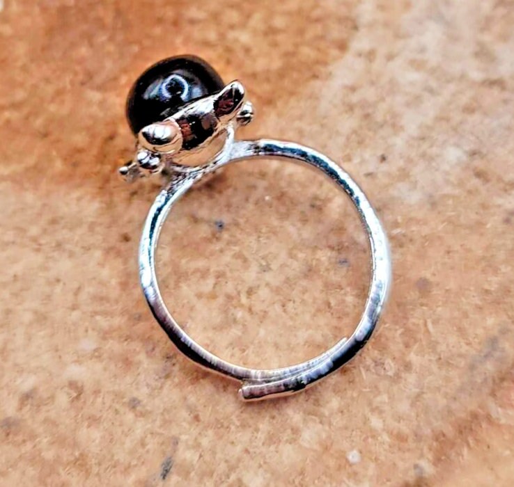 Adorable Nature Hypersthene Cat Eye Flash Silver Cat Design Adjustable Ring