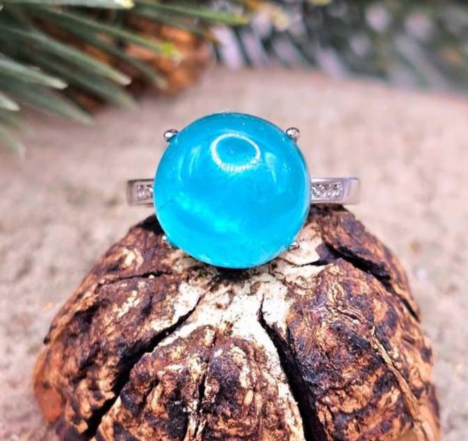 Nature Icy Amazonite Round Stone Adjustable Ring