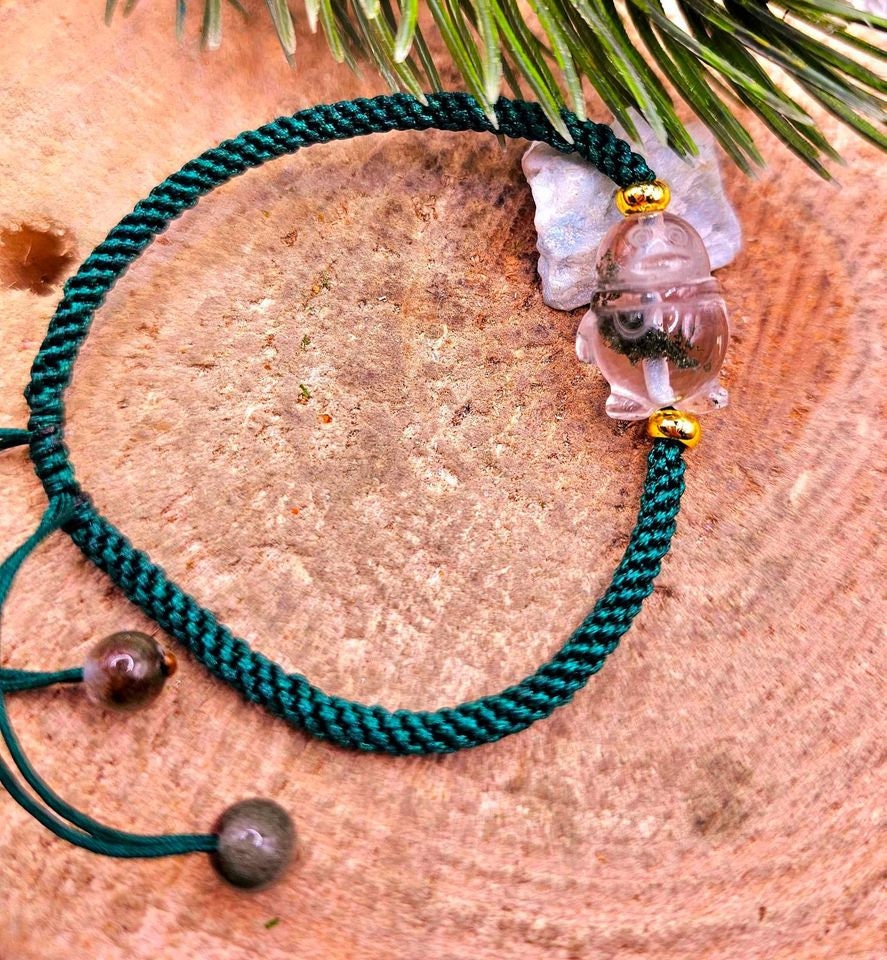 Cute Nature Phantom Hand Carved Penguin Green Knitted Adjustable Bracelet
