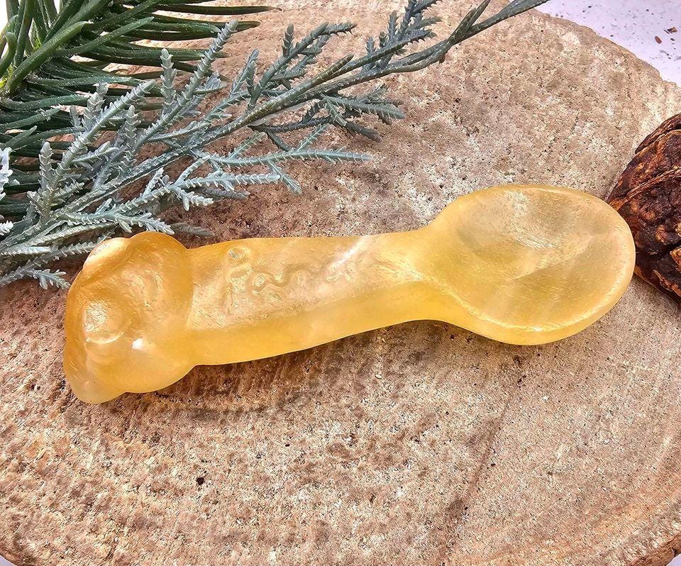 Nature Yellow Quartz Hand Carved Panda 3.2" Spoon.