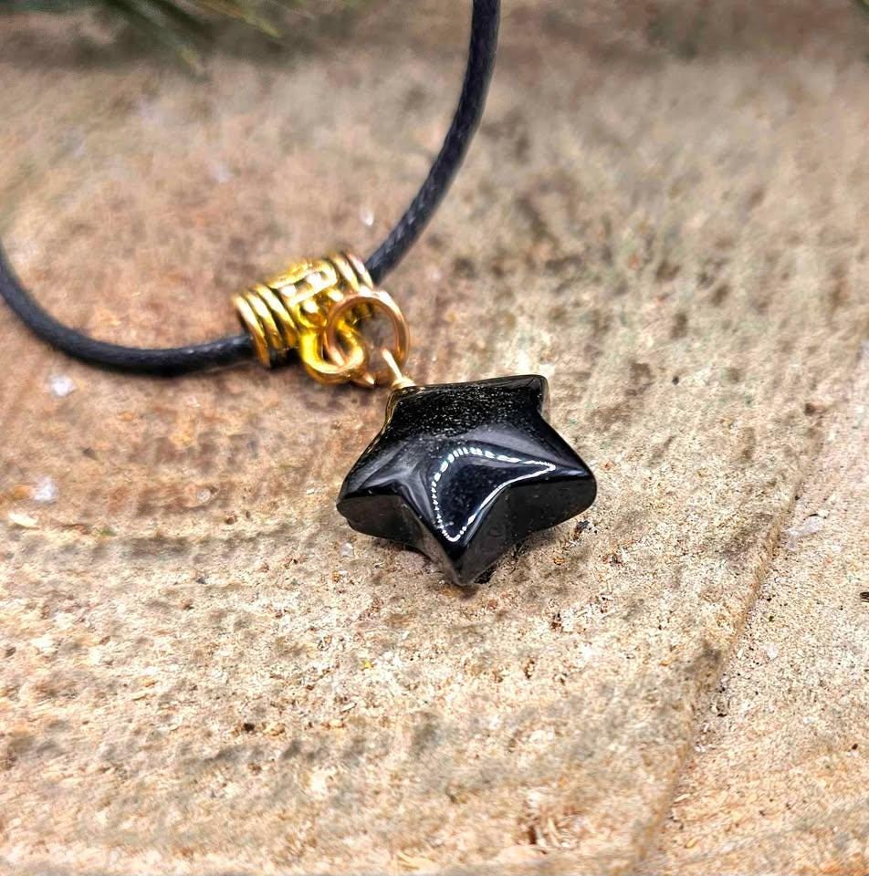Nature Gold Obsidian Flashy Star Pendant Necklace