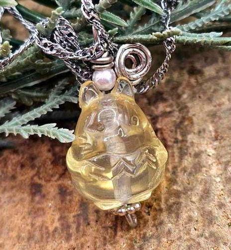 Nature Citrine Hand Carved Cute Totoro Inspired Pendant Necklace