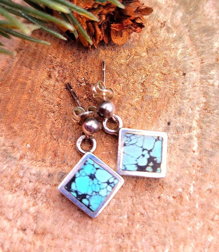Beautiful Nature Turquoise Square Sterling Silver Earring
