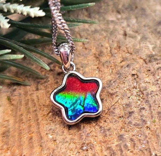 Premium Grade Nature Canadian Ammolite 925 Star Pendant Necklace