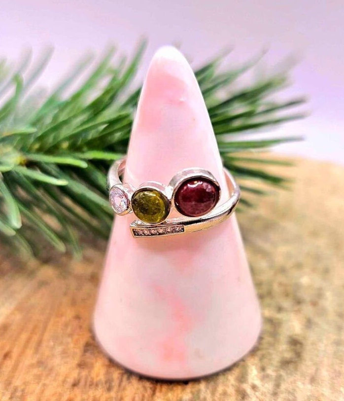 Beautiful Mixed Tourmaline Adjustable Sparking Adjustable Ring