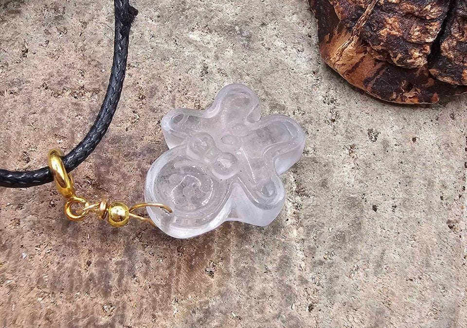 Nature Clear Crystal Carved Gingerbread Pendant Necklace