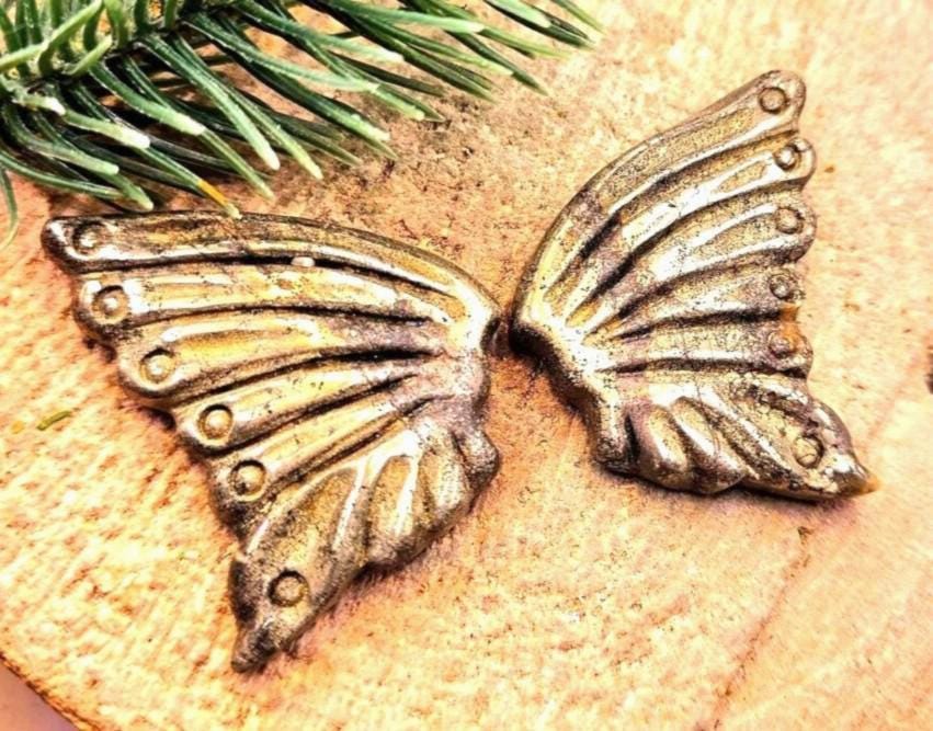 Nature Gold Pyrite Butterfly Wings Decor With Metal Stand