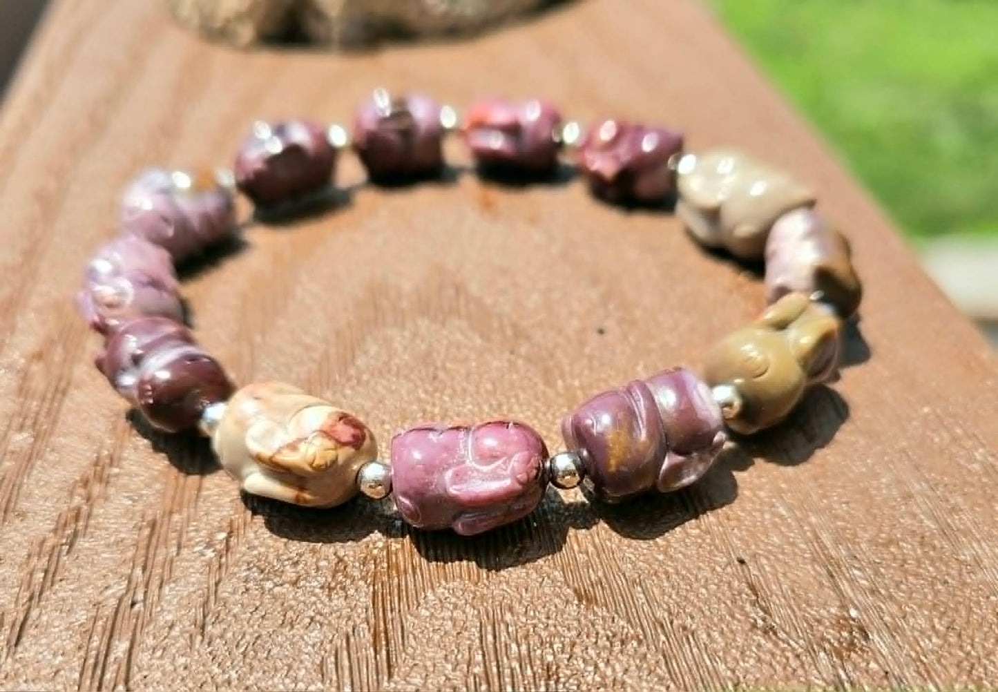 Natural Alashan Agate Hand‑Carved Rabbit Bracelet | Cute Gemstone Beads | Healing & Protective Crystal Jewelry