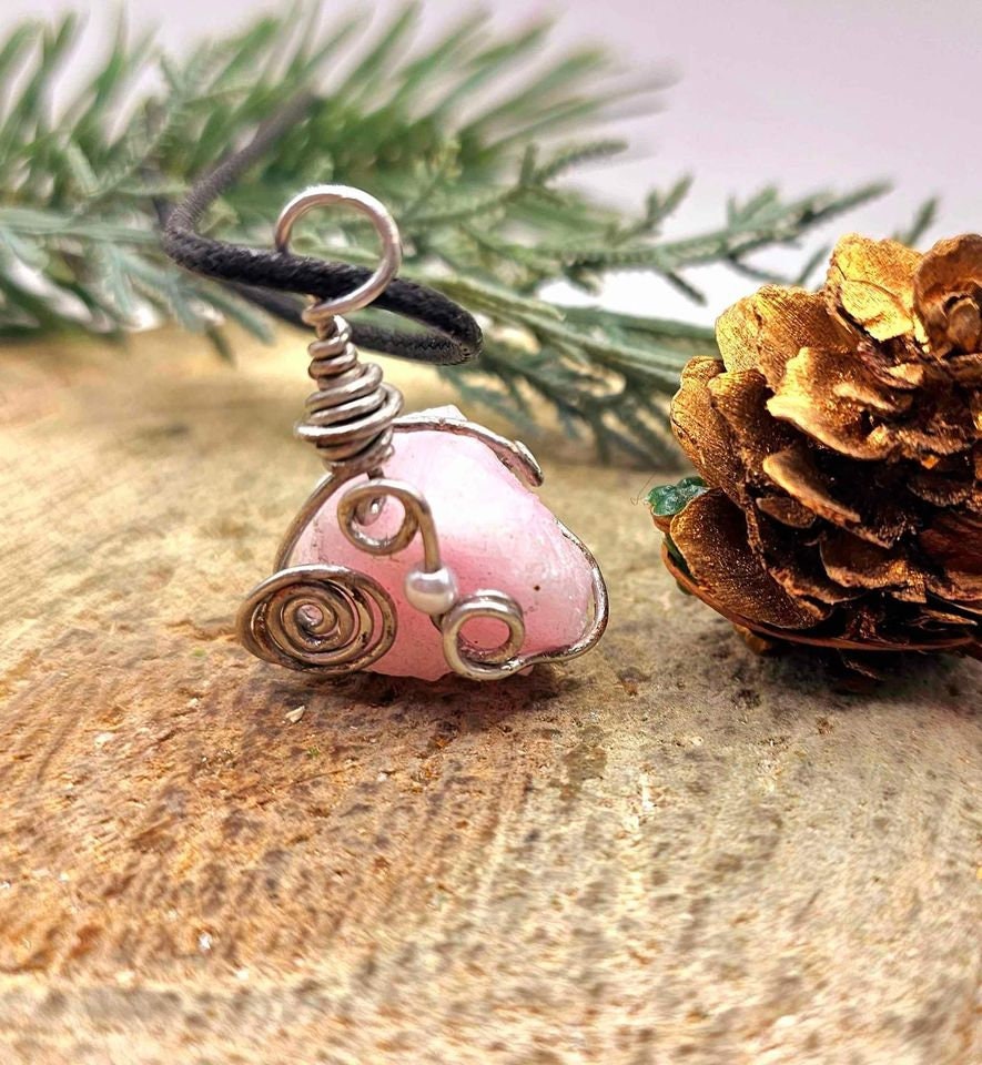 Beautiful Nature Pink Calcite Wire Wrapped Pendant Necklace