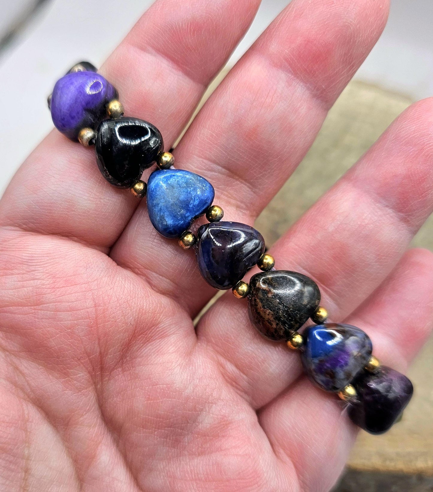 Rare Nature Mixed Colors Sugilite Heart Beads Bracelet