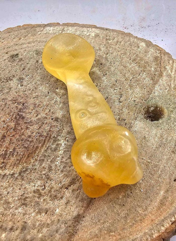 Nature Yellow Quartz Hand Carved Panda 3.2" Spoon.