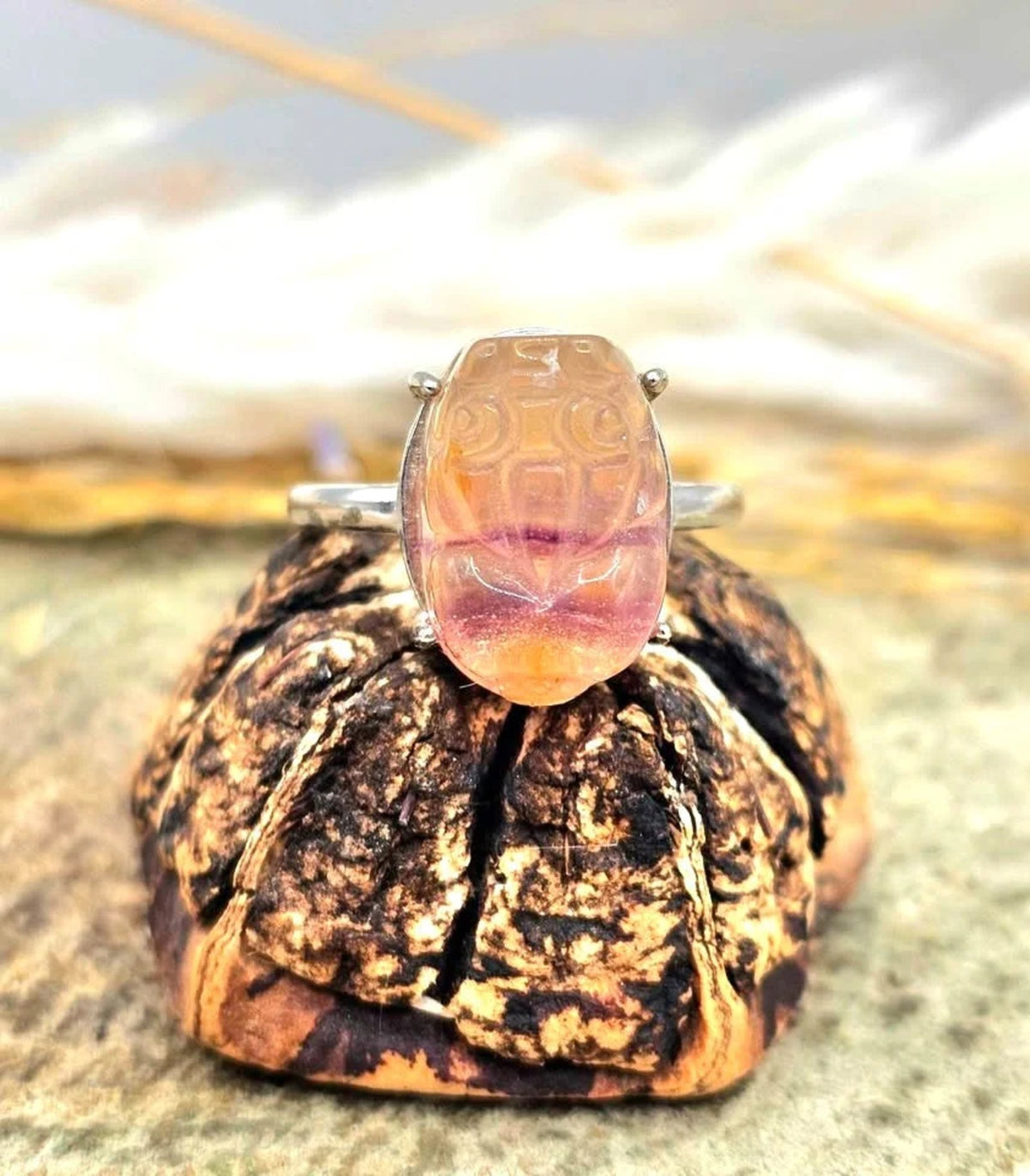 Natural Fluorite Pixiu Adjustable Ring HD