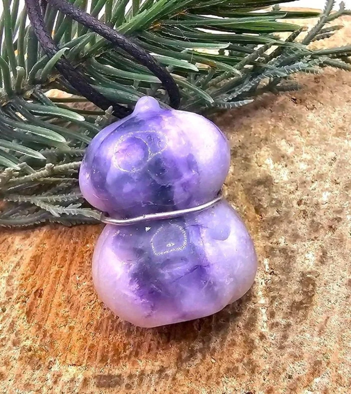Purple Fluorite Carved Stacking Funny Pumpkin Pendant Necklace HD