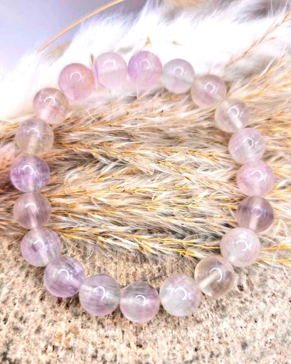 Premium Grade Natural Icy Fluorite 10mm Round Bead Bracelet HD