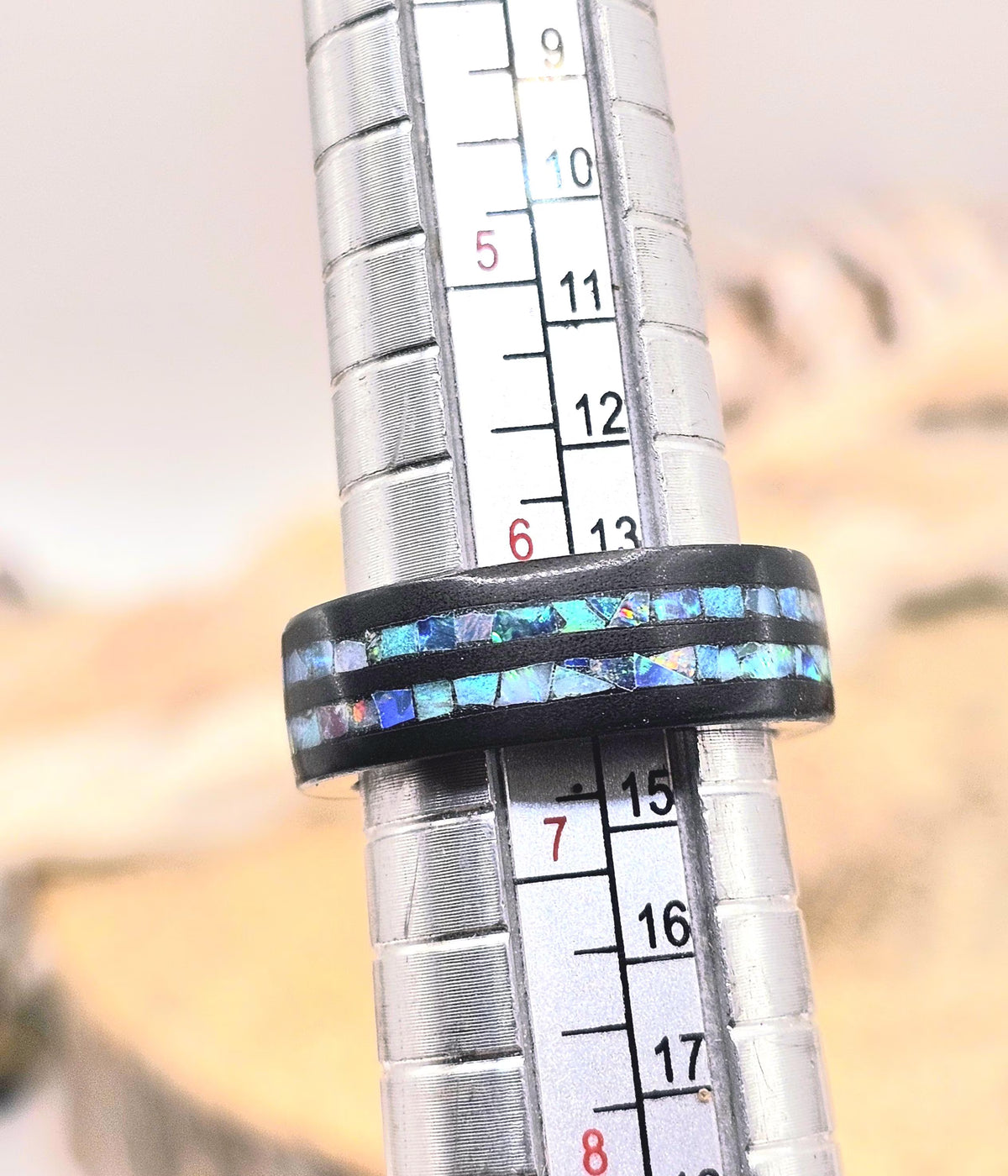 Black minimalist ring with natural flashy opal inlay — My Aura Gemstones
