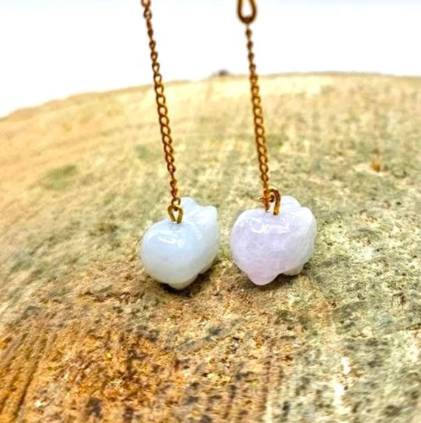 Jade pig dangle earrings packaging view — My Aura Gemstones