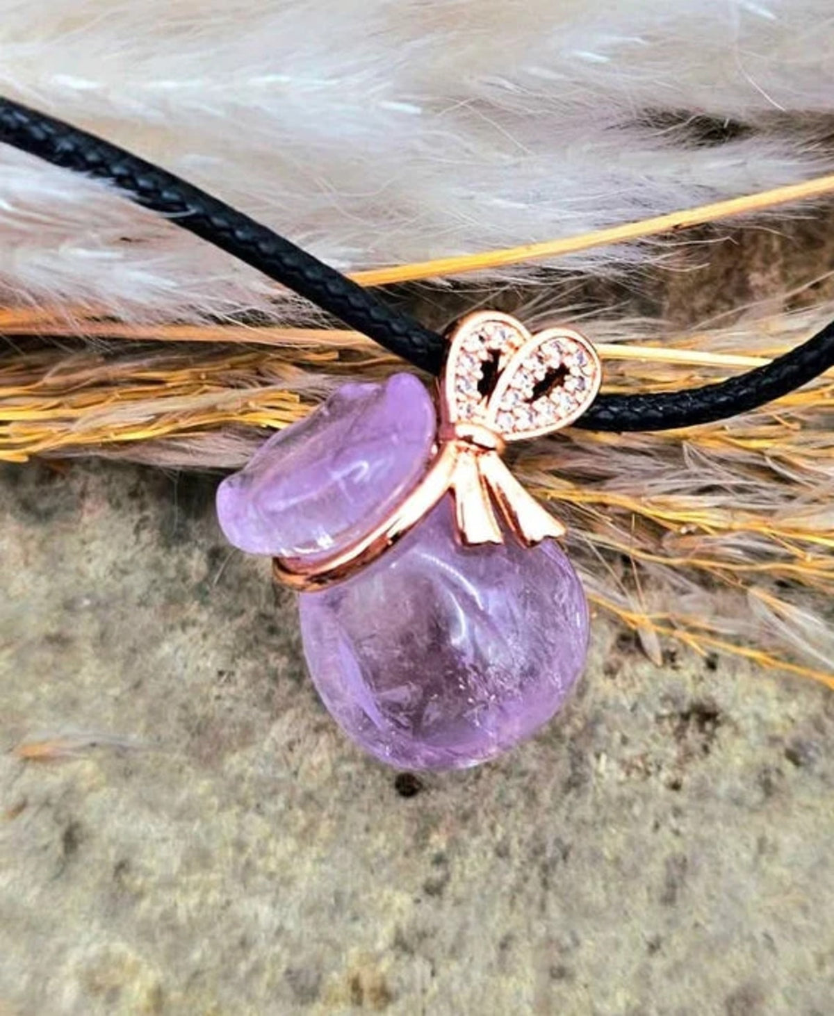 Natural Lavender Amethyst Coin Purse Pendant Necklace HD