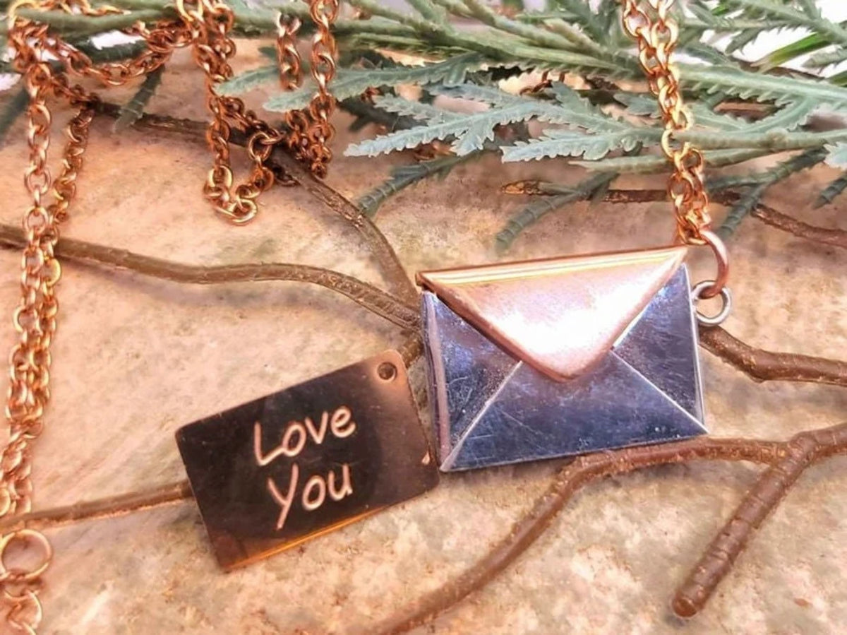 Rose Gold Silver Love You Openable Letter Envelope Pendant Necklace HD