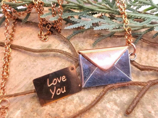Rose Gold Silver Love You Openable Letter Envelope Pendant Necklace HD