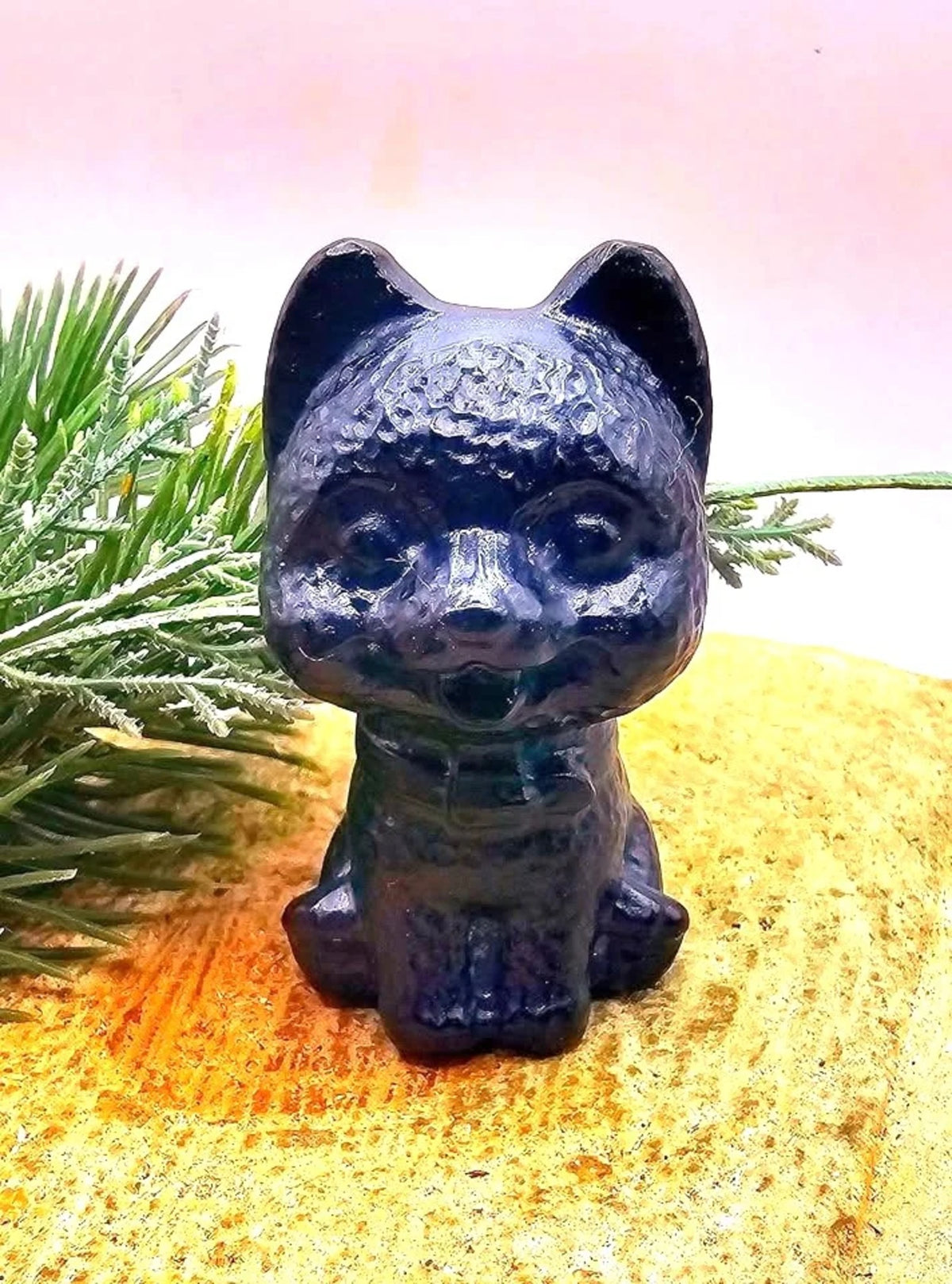 Adorable Natural Black Obsidian Carved Cheerful Dog Decor Figure HD