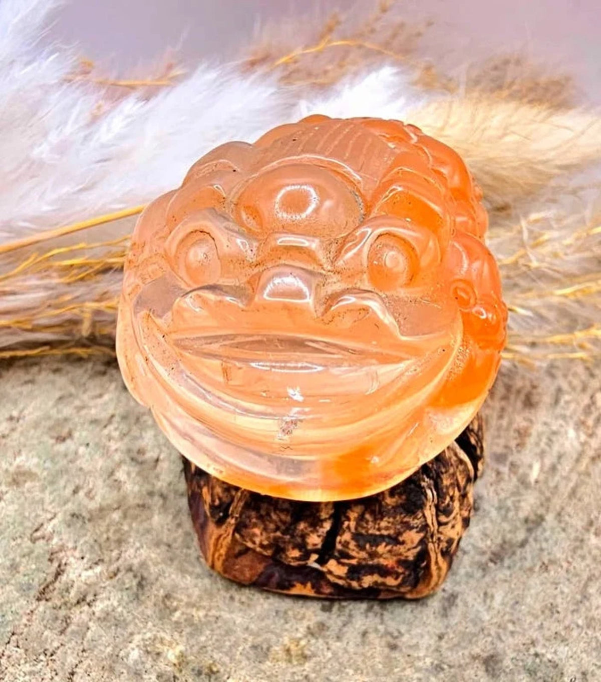 Natural Orange Hematoid Quartz Hand Carved Feng Shui 3-Leg Toad Figure HD
