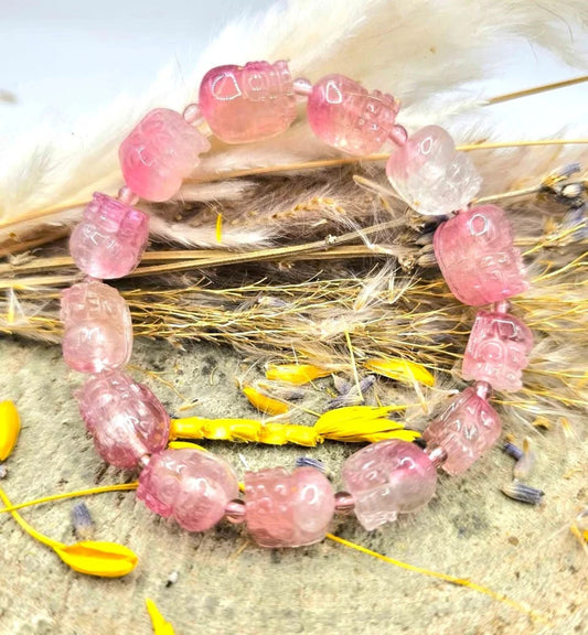 Premium Grade Natural Pink Tourmaline Pi Xiu Bracelet HD