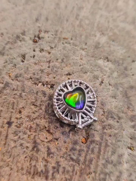 Genuine Canadian Ammolite Ferris Wheel 925 Pendant Necklace.