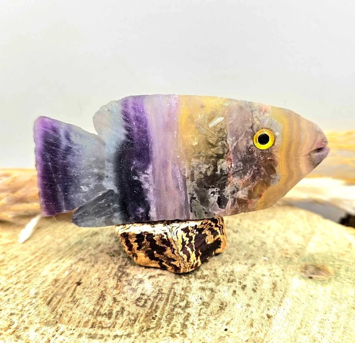 Hand-Carved Rainbow Fluorite Fish Figurine