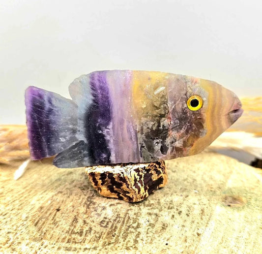 Hand-Carved Rainbow Fluorite Fish Figurine