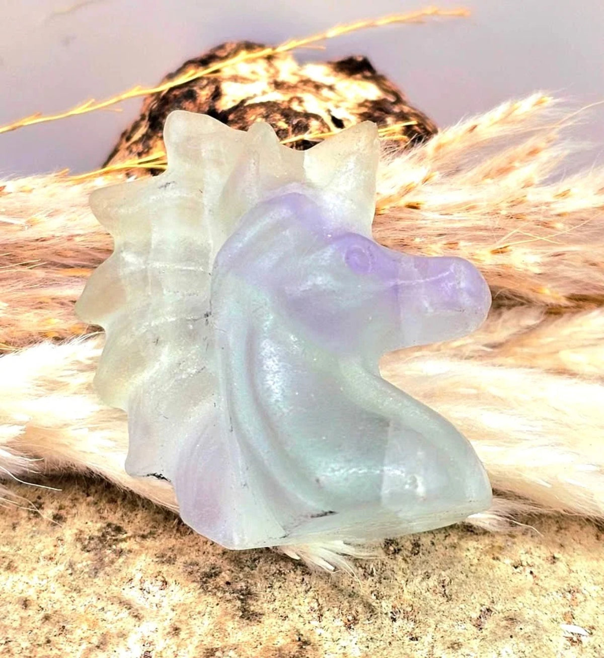 Natural Rainbow Fluorite Unicorn Figurine HD