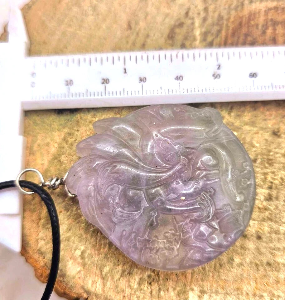 Nature Purple Fluorite Hand Carved Nine Tails Fox Pendant Necklace