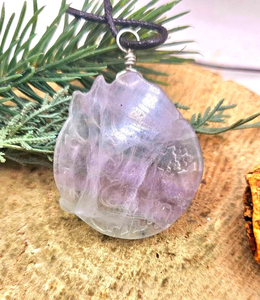 Nature Purple Fluorite Hand Carved Nine Tails Fox Pendant Necklace