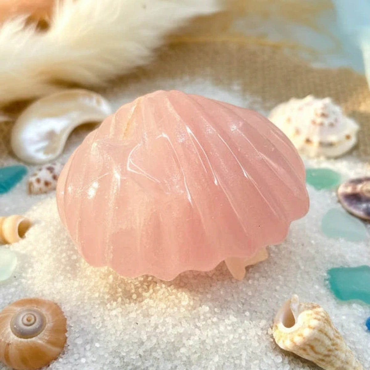 Rose Quartz Hand Carved Big Sea Shell Decor Figure