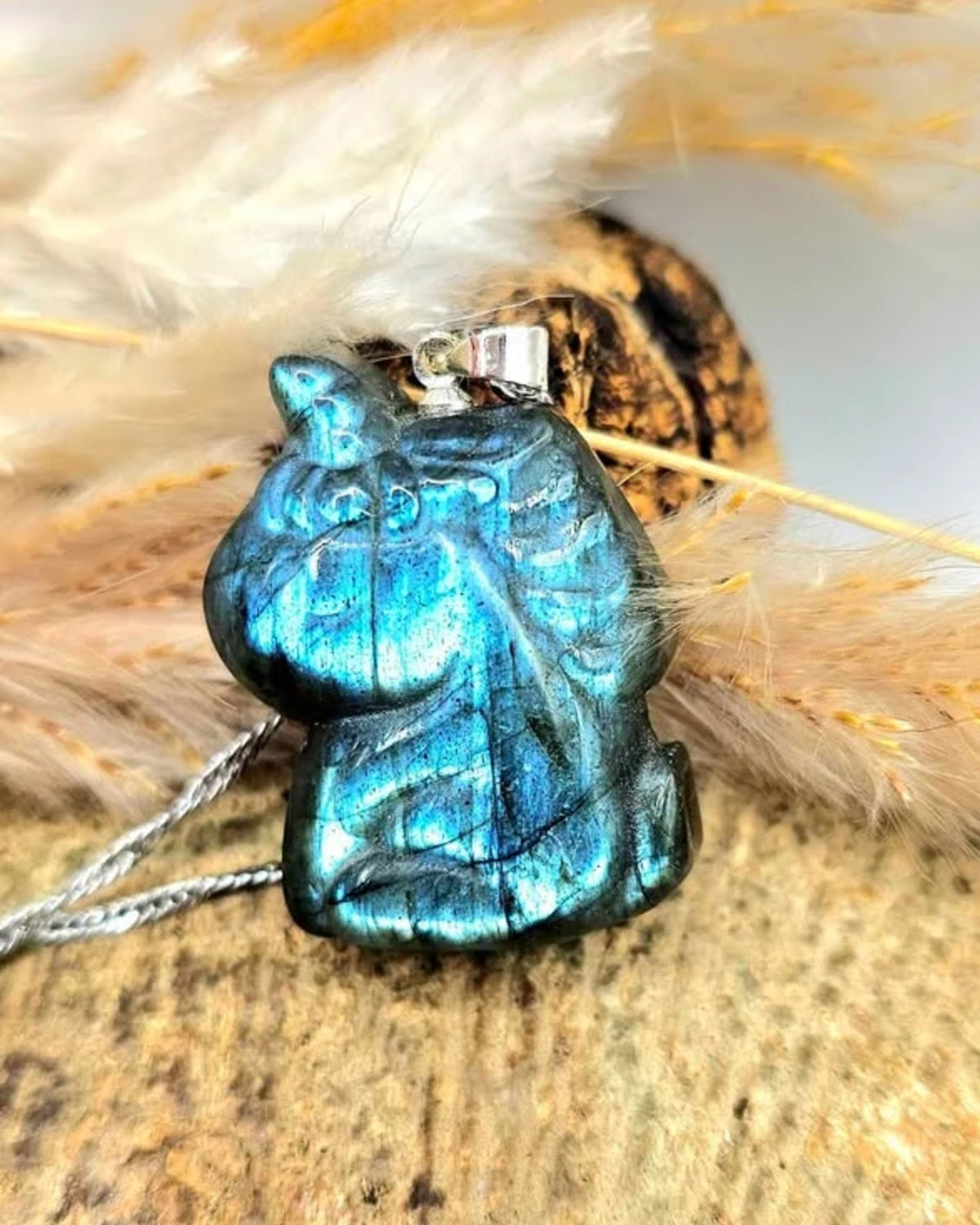Natural Labradorite Carved Sleep Unicorn Pendant Necklace HD